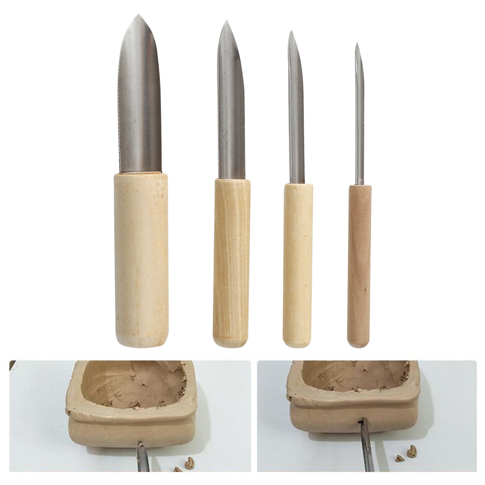 4x Pro Clay Hole Cutters Punch Circle Pottery Clay Sculpture Wooden Drawing Polymer Marking Drilling Student Ceramic Tool