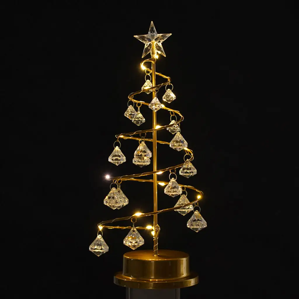 Christmas Tree Lamp Metal Crystal Warm White LED Lights String Light for Wedding Home Table Top Children Birthday