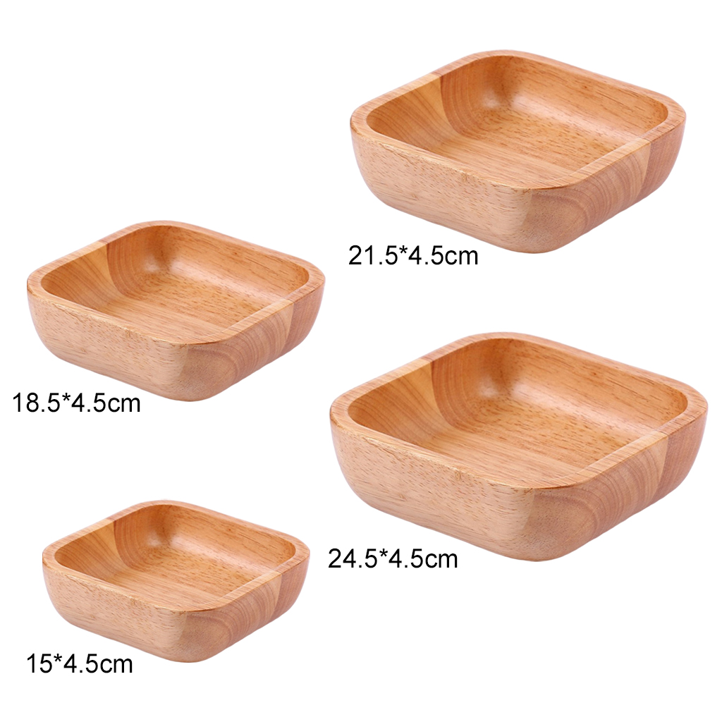 Hand-Carved Square Wood Bowl Sauce Pasta Cereal Snacks Rice Noodle Serving Bowl Kitchen Dinnerware Tableware
