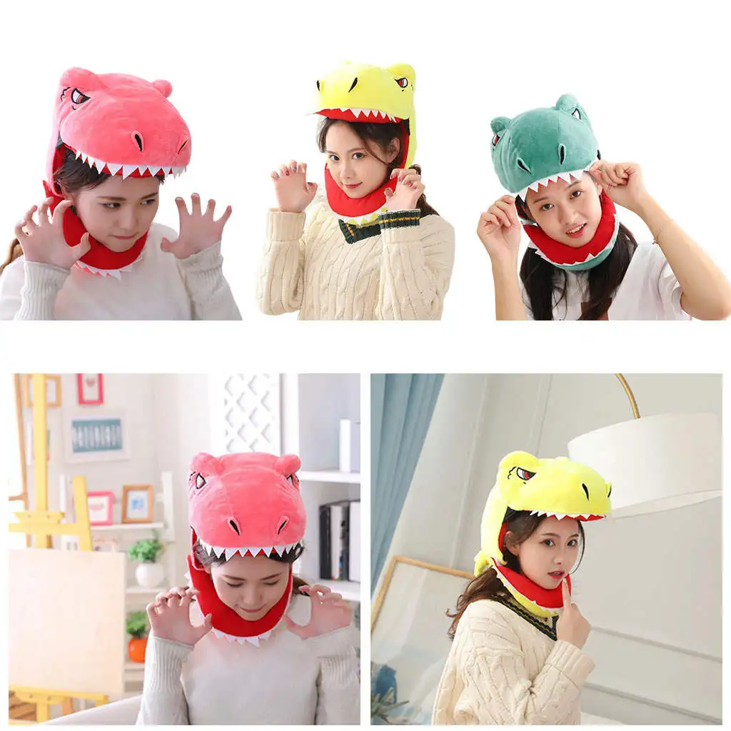 Cute Dinosaur Head Hat Cosplay Headgear Plush Dinosaur Hats Holiday Cosplay Costume