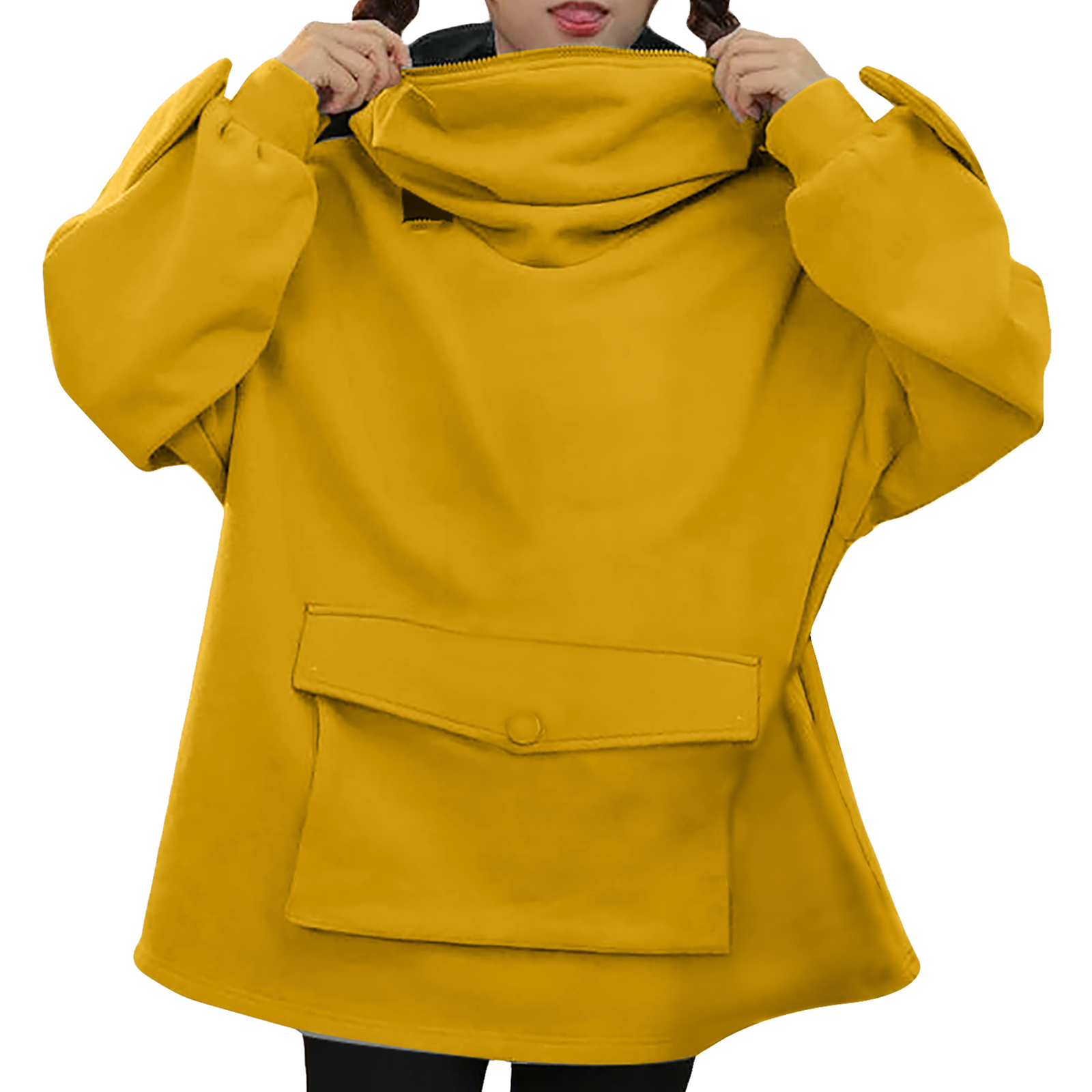 Women Novelty Frog Hoodie Long Sleeve Sweatshirt Solid Color Hooded Coat with Lazy Style Flap Pocket 14