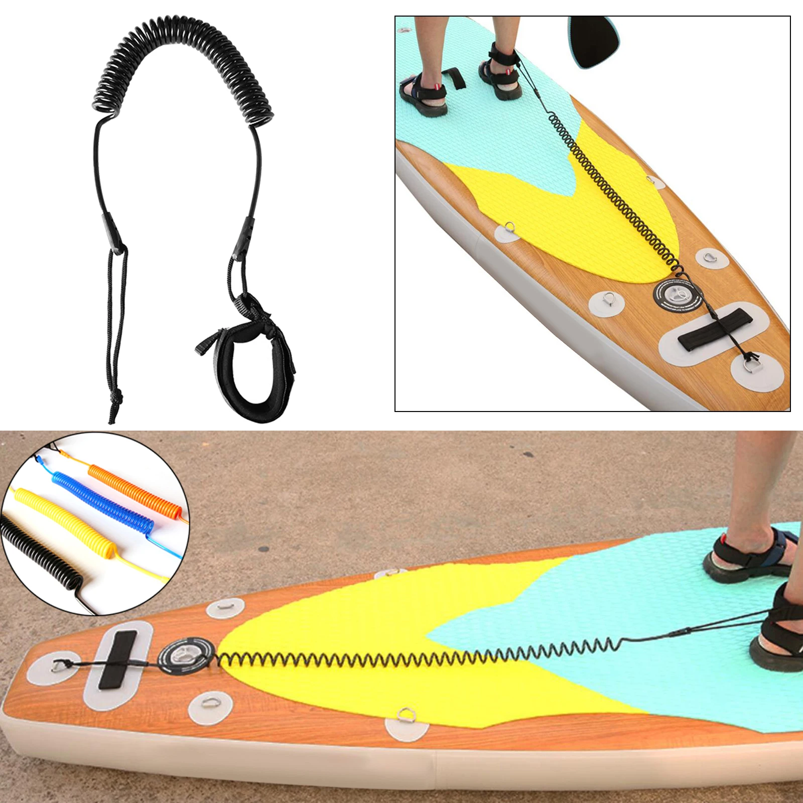 Surf  10 Feet Ankle Leash Surfing Elastic Coiled Stand UP Paddle Board Leg Rope Surfboard Ankle Leash for