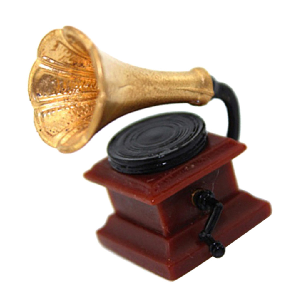 1:12 Antique Mini Record Player Model Gramophone Dollhouse Bedroom/Living Room