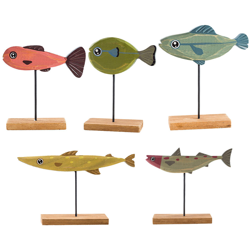 Nordic Christmas Fish Ornament Decor Cartoon Christmas Ornament Wooden Fish Desktop Home Living Room Adornment Decoration Gift