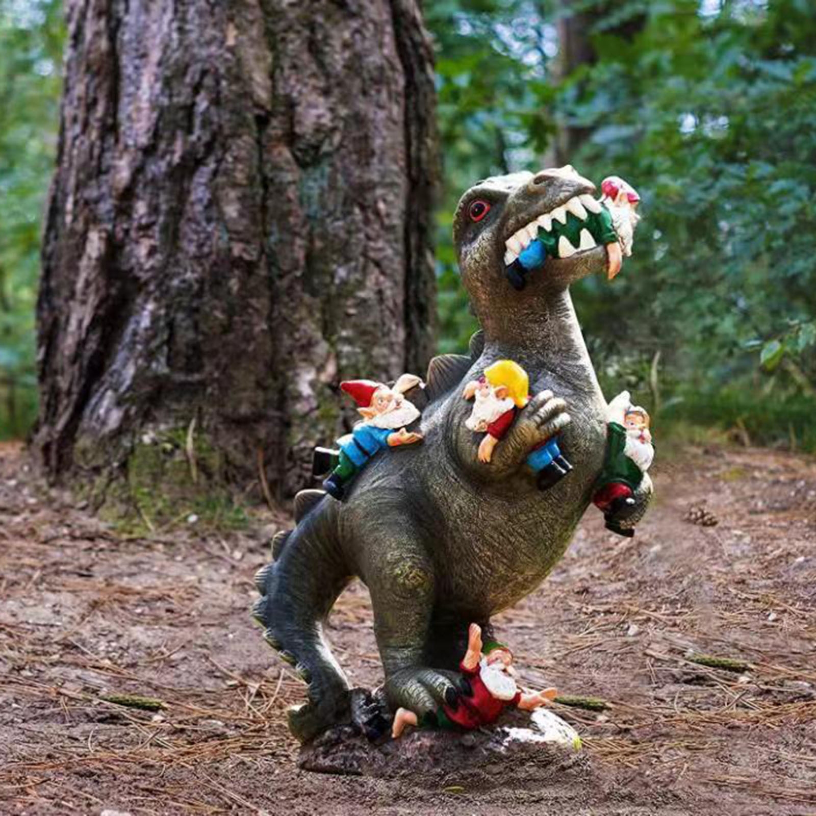 Cartoon Resin Garden Statue Lifelike Dinosaur Gnome Sculpture Free Standing Yard Indoor Decor Artwork Collectible Houswarming