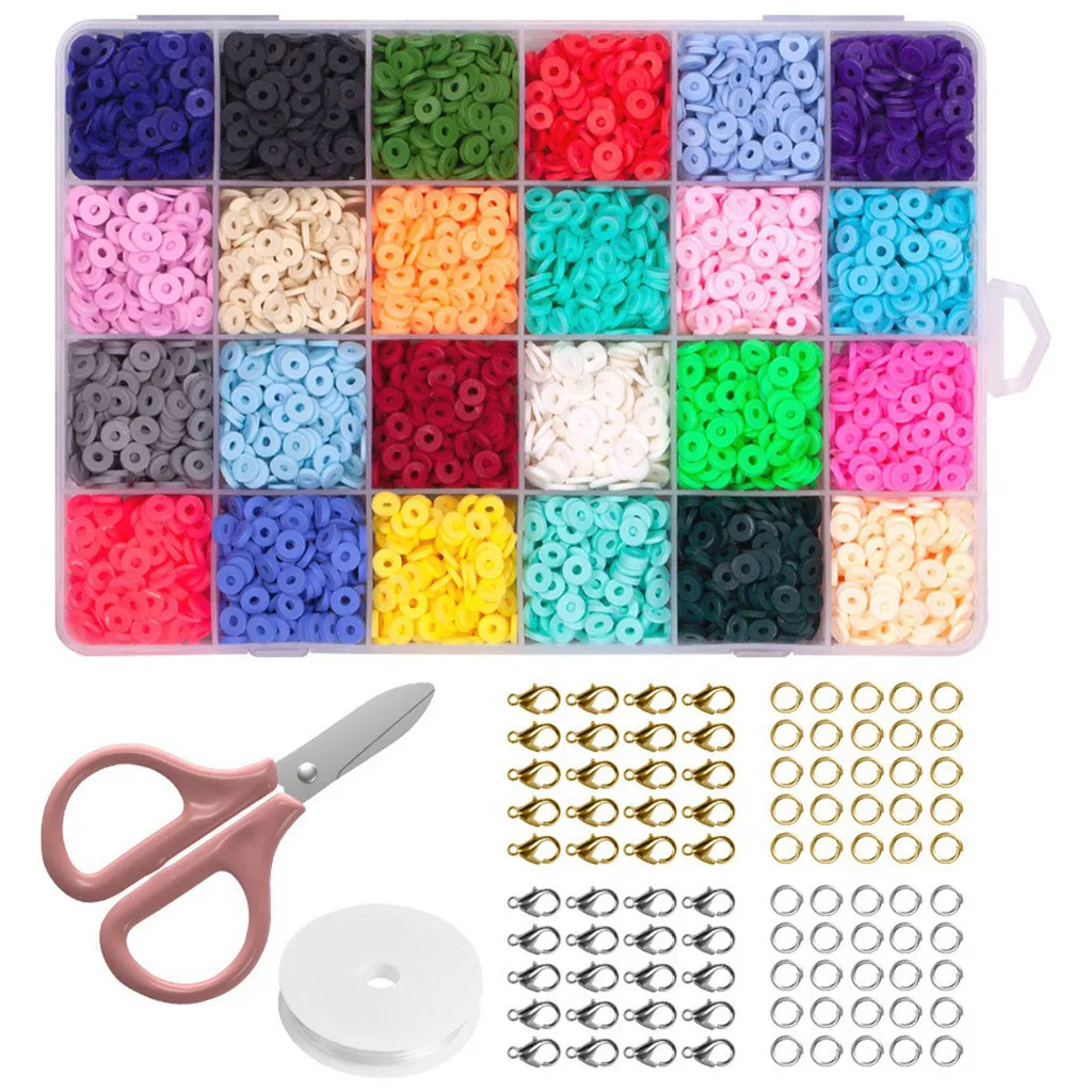 4800 Pcs Polymer Clay Beads Chip Disk Mixed Beads Jump Rings Lobster Clasp Beading DIY Jewelry Making Kit Combination
