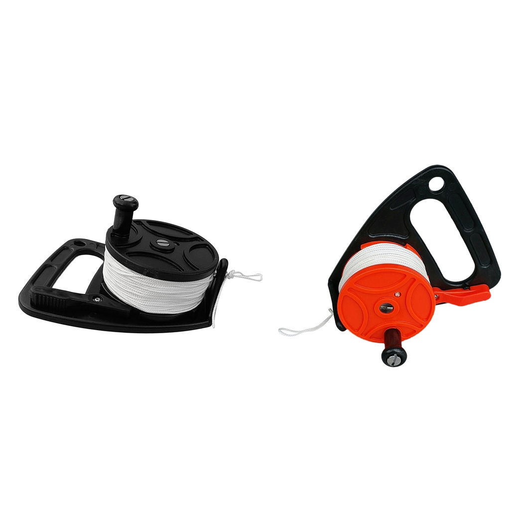 Heavy Duty Orange Plastic Scuba Diving Multi Purpose Wreck Cave Dive Reel with Handle and 150ft Nylon Line, Thumb Stopper