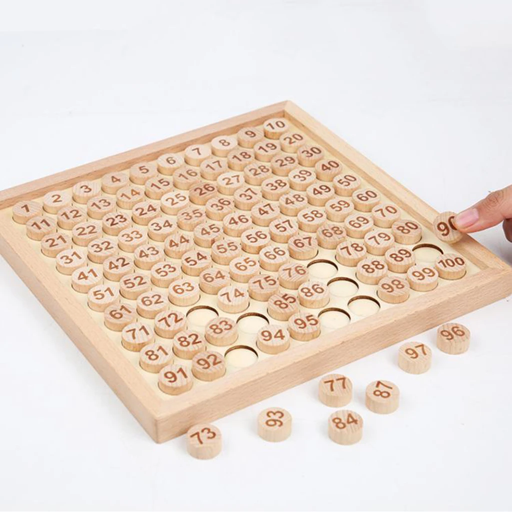  Wooden Hundred Board Game Toys-1 to 100 Consecutive Numbers for Montessori Math Educational Learning for Children 