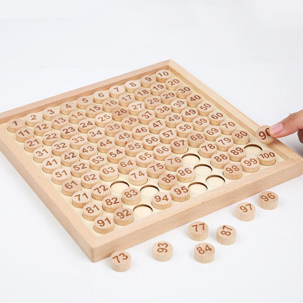  Wooden Hundred Board Game Toys-1 to 100 Consecutive Numbers for Montessori Math Educational Learning for Children 