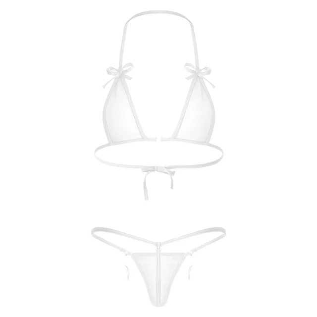 Linyuex Womens See Through Micro Bikini Set Mesh Micro Bra Top