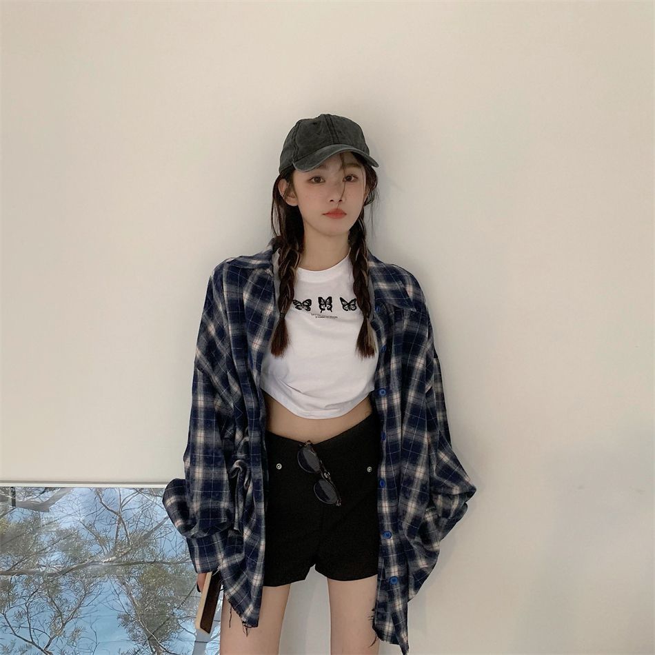 Camisas xadrez clássicas para mulheres, harajuku streetwear