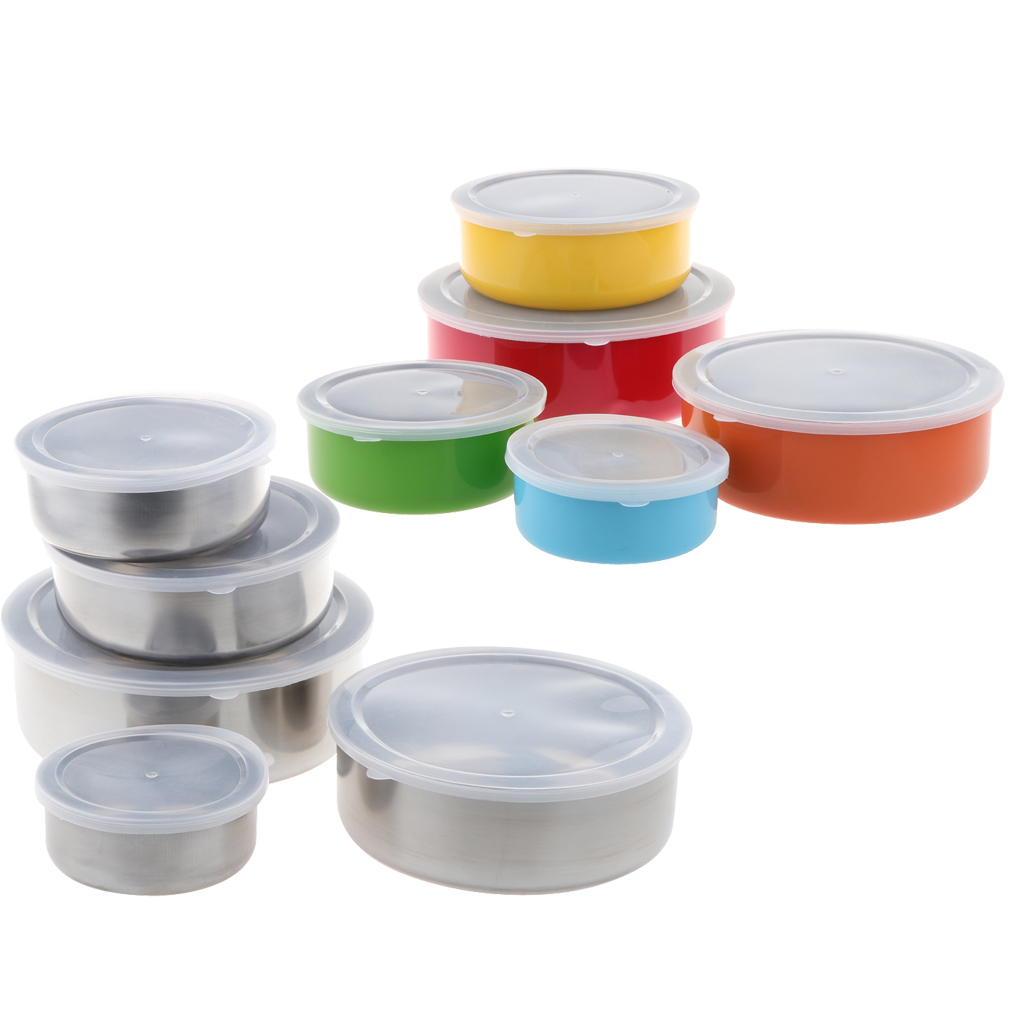5Pcs Stainless Steel Mixing Bowls Set with Lids for Food Fruit Vedetable Containers Sweet Ice Cream Storaging Supplies