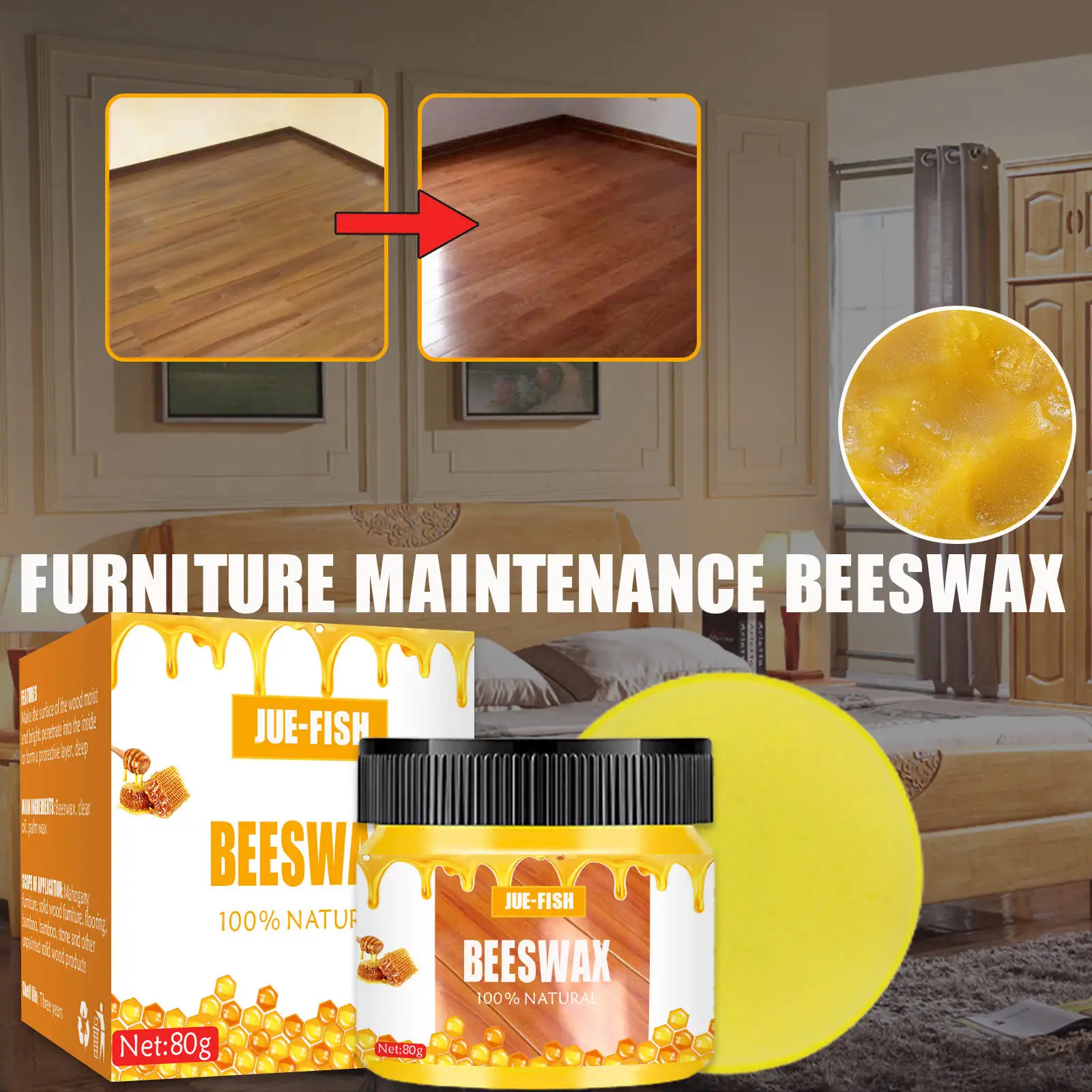 Wood Seasoning Beewax Multipurpose Traditional Beeswax Polish Polish Wax for Chairs Floor Tables Furniture