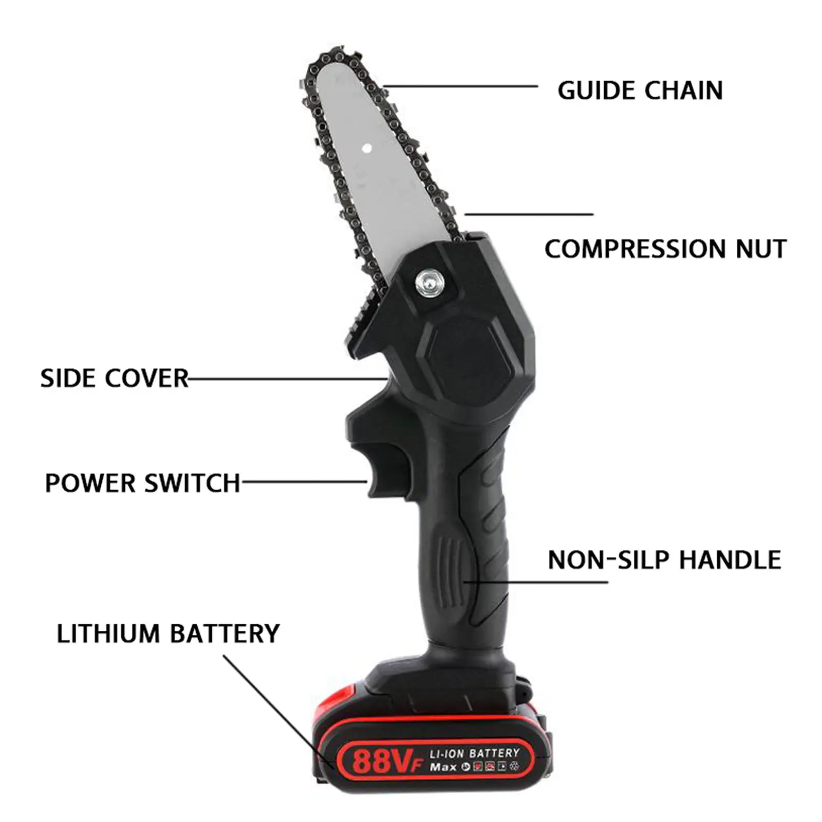 88V 1200W 6 Inch Electric Cordless Chainsaw Chain, Electric Saw for Garden Cutting, One-hand Saw