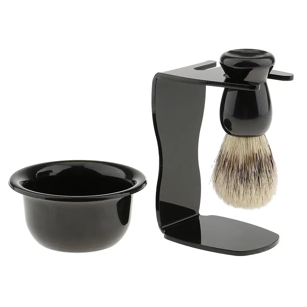 Men`s Shave Set Shaving Brush+Steel Stand Holder+ Bowl Travel Kit