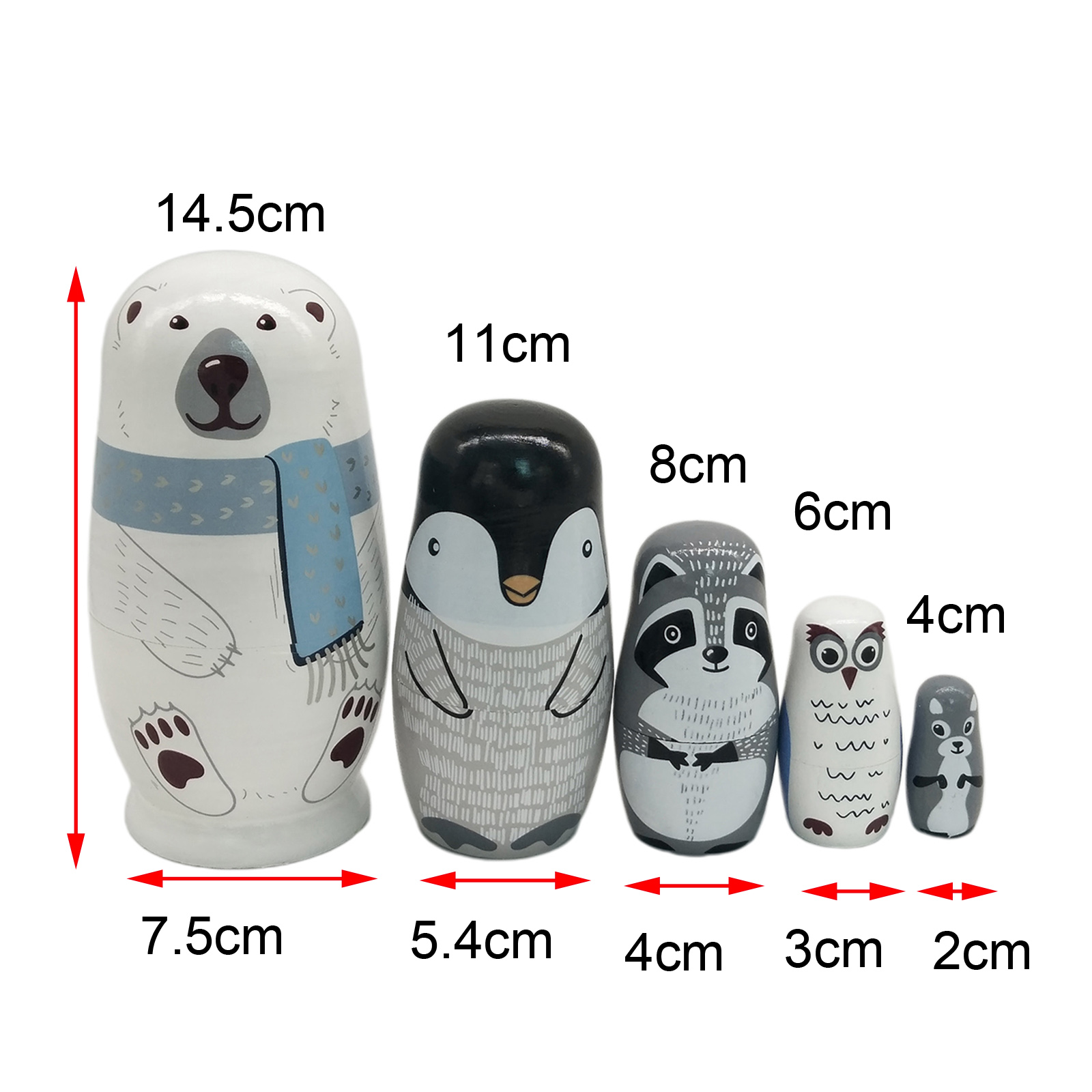 5 Pcs Russian Stacking Wooden Nesting Dolls Matryoshka Cartoon Animal Kids Toys