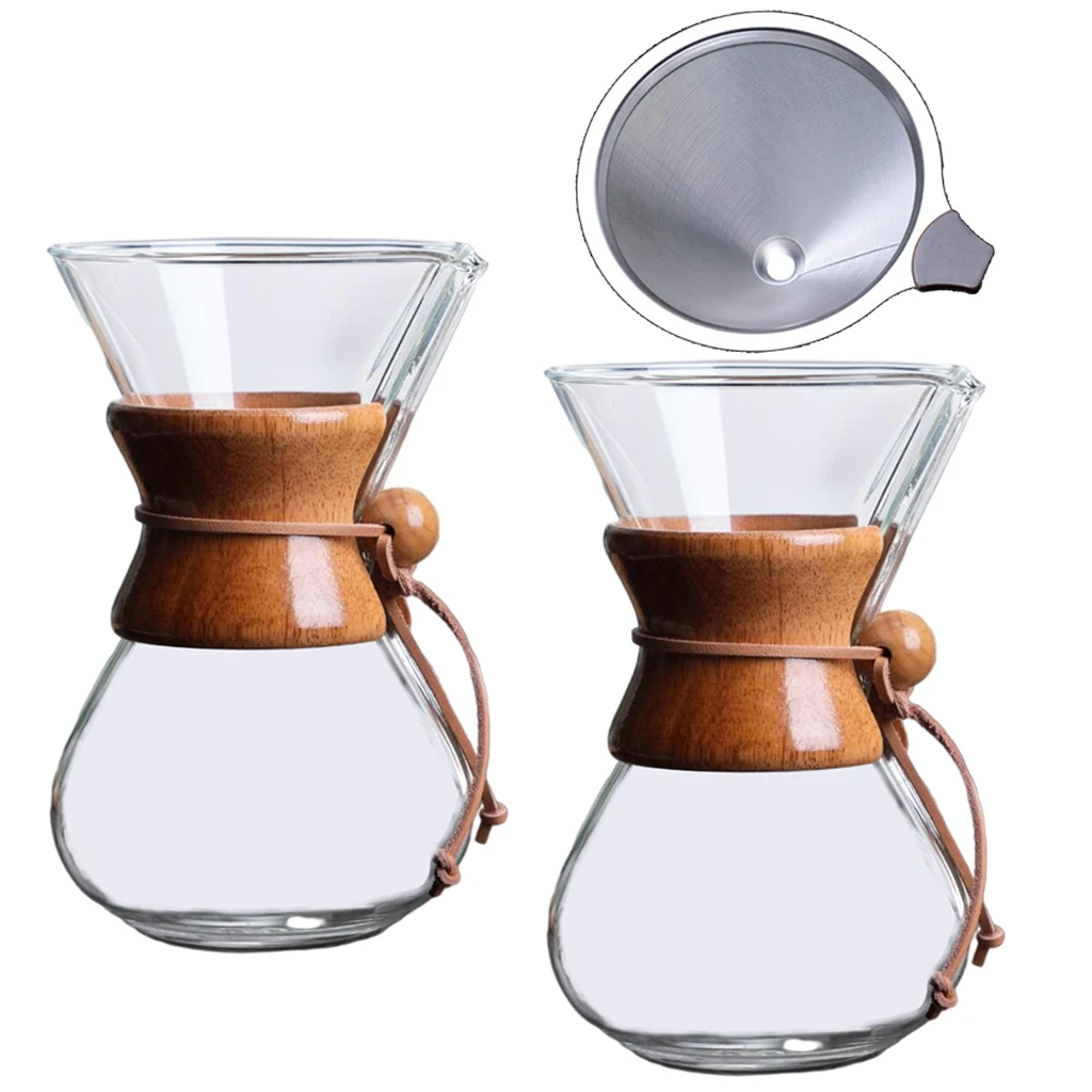 Pour Over Coffee Maker Borosilicate Glass Stainless Steel Filter Anti-Scald with