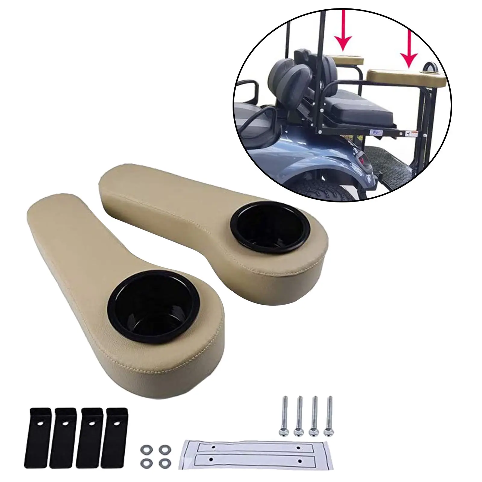 Golf Cart Rear Seat Arm Rest Set with Cup Holder for Club Car
