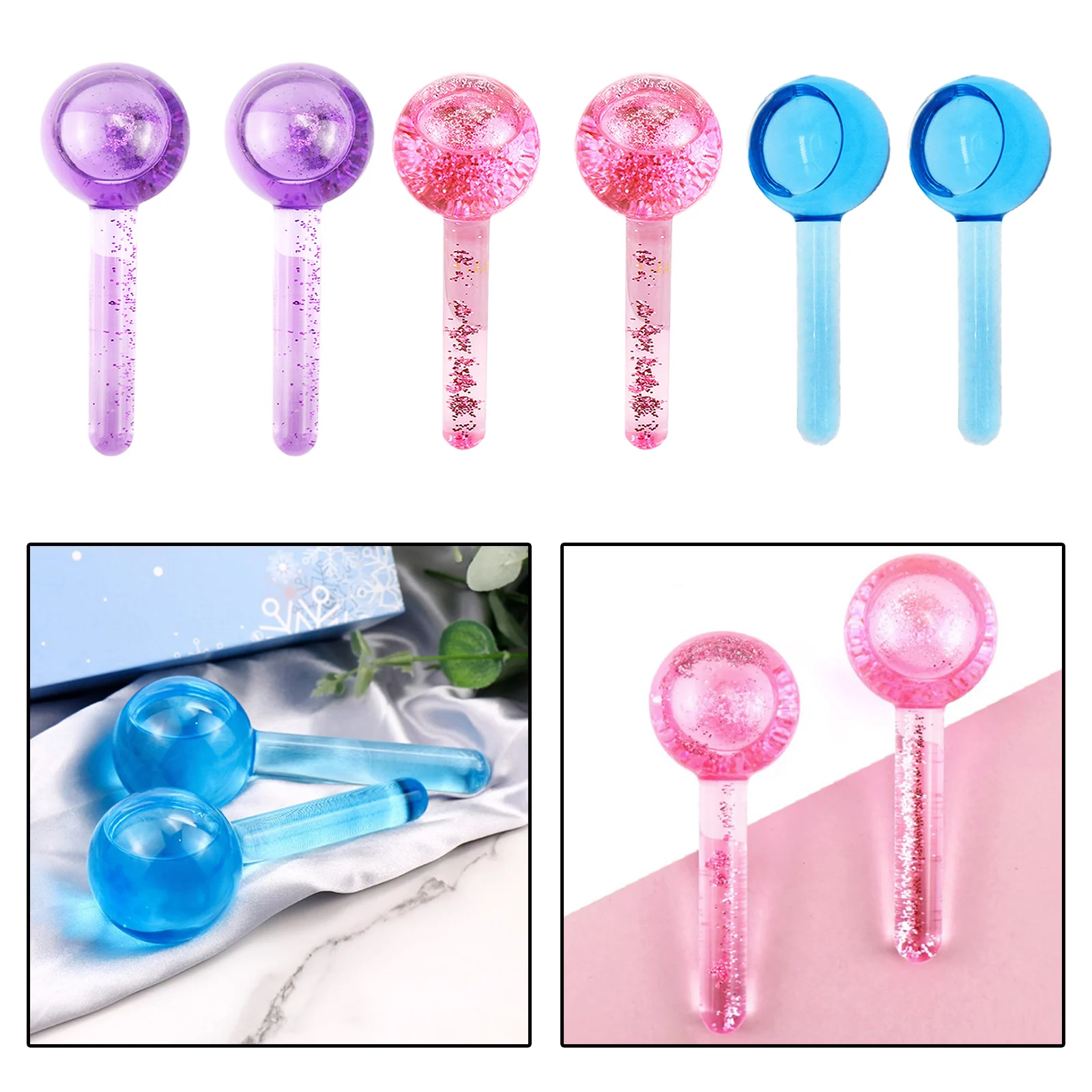 2 Pcs Facial Cooling Ice Globes Roller Face Eye Massage Tool Massager Tighten Skin Reduce Puffiness Pores Skin Care