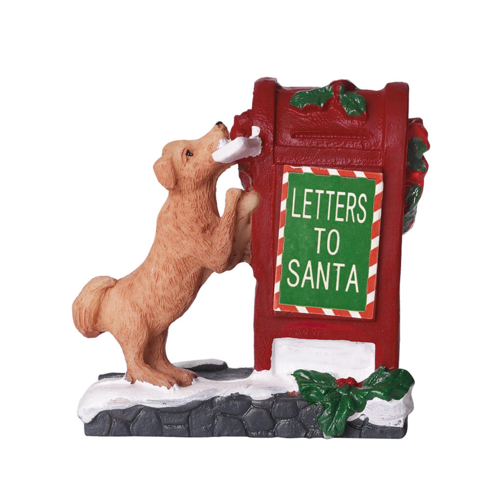 Christmas Statue Figurine Cute Doggy Letter Santa's Mailbox Sculpture Art for Table Bedroom Living Room Home Decor Office