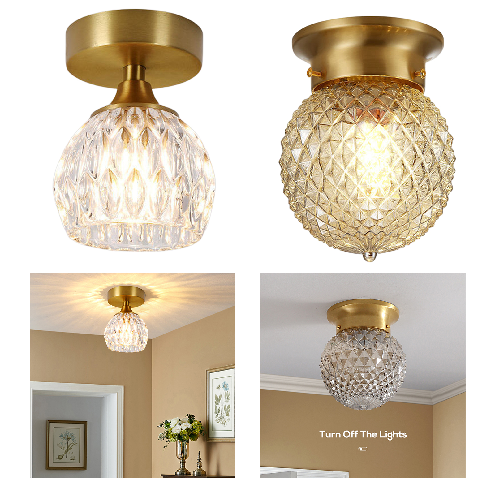Semi Flush Mount Ceiling Light Fixture with Clear Glass Lamp Shade for Bedroom Hallway Dining Room Bathroom Corridor Passway