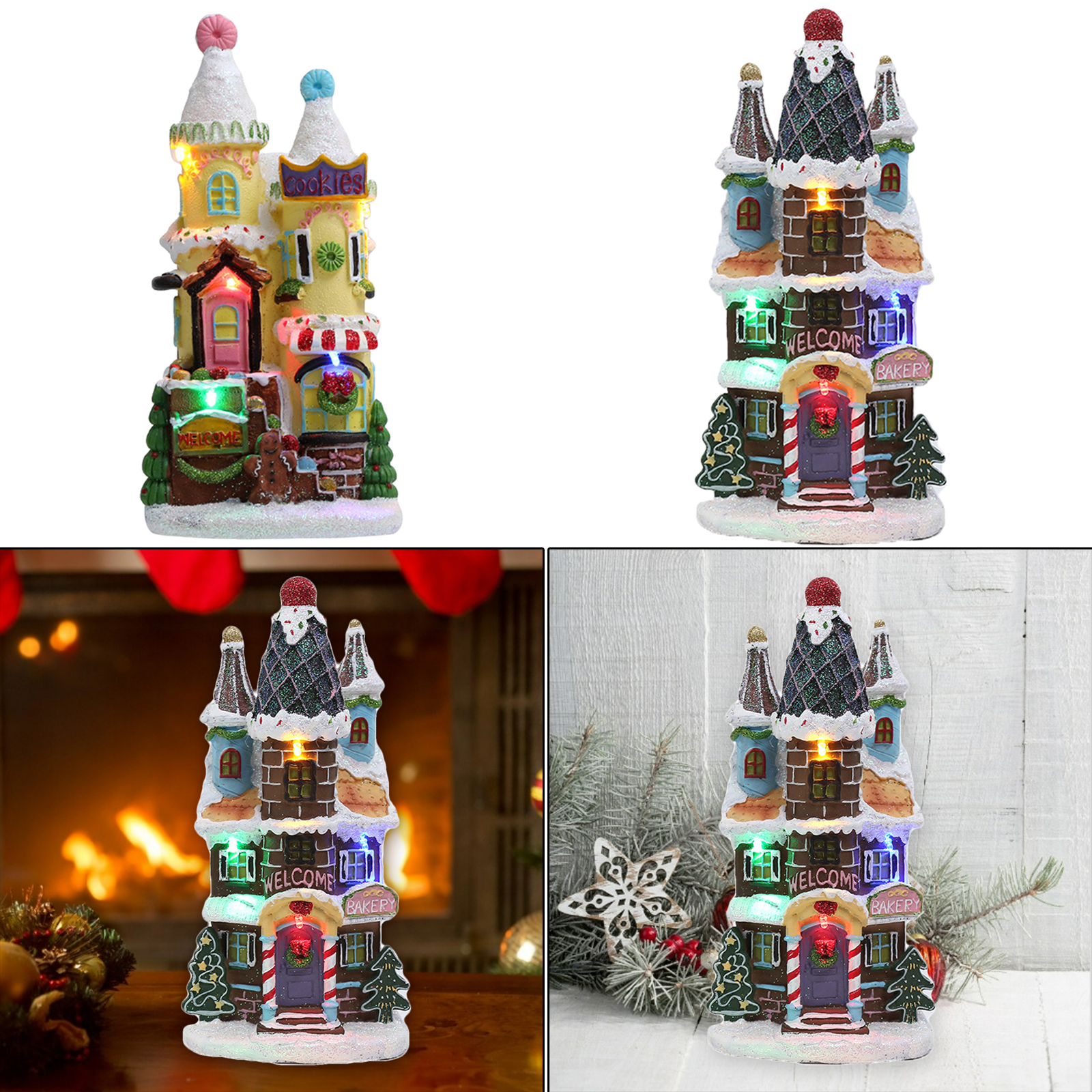 Christmas Snow House Resin Luminous Village Figurines LED Miniature Cottage Hut Landscape Christmas Holiday Decoration