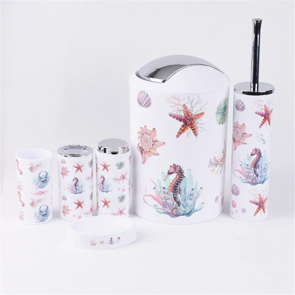 Bathroom Accessories Set 6 Pieces Bath Ensemble Bath Set Collection - Starfish 