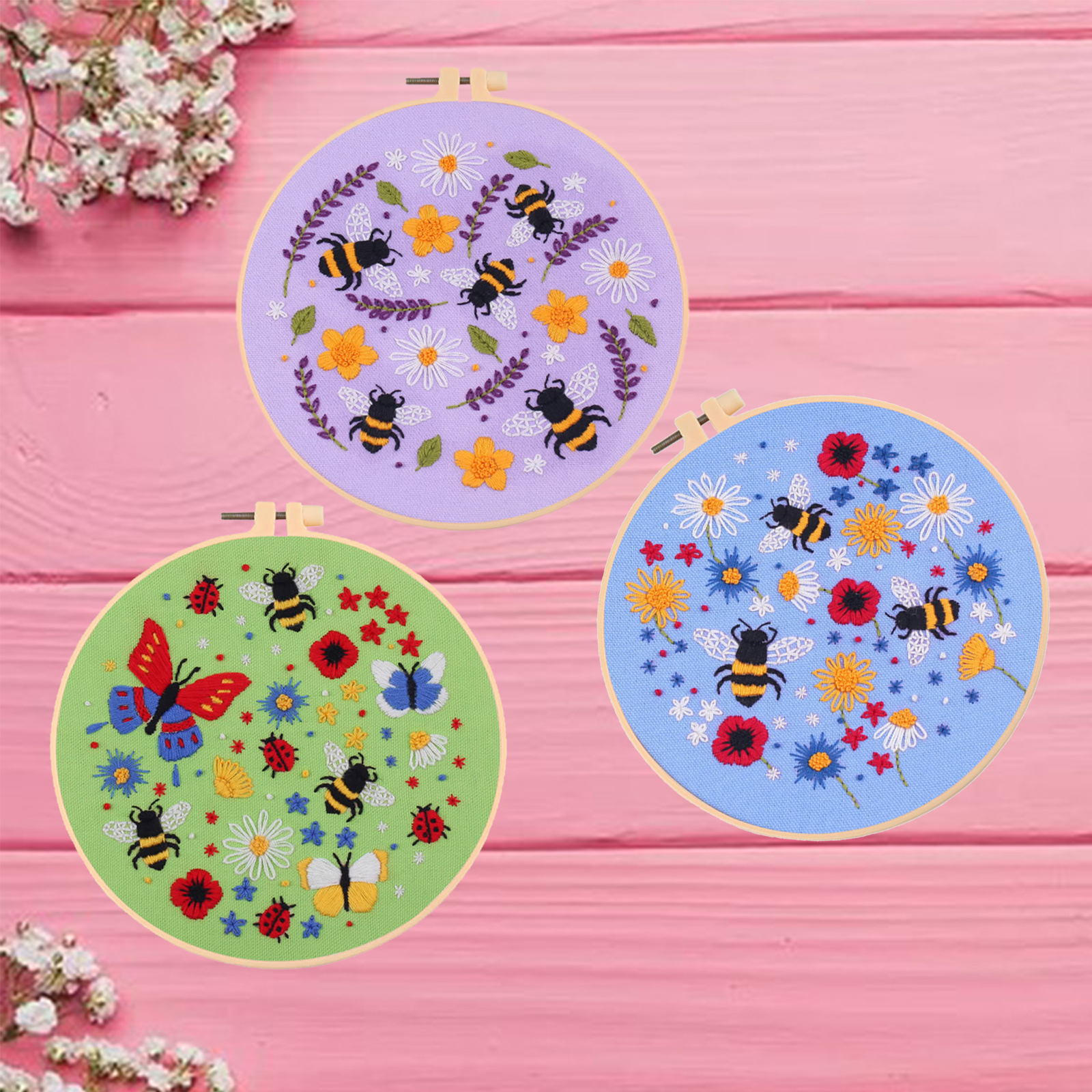 Stamped Embroidery Cross Stitch Kit Flower Patterned Cloth Sewing Wall Decor