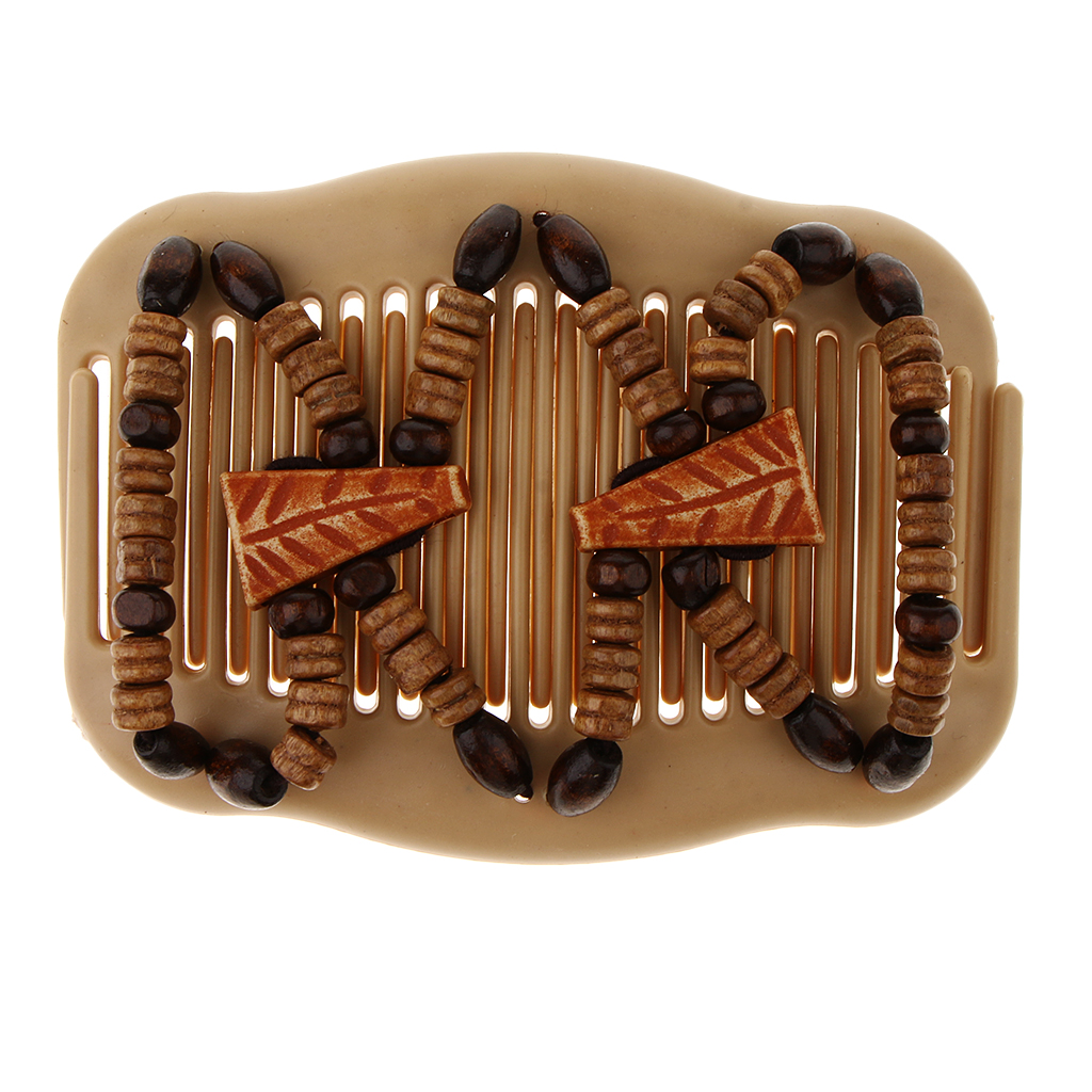 Ladies Elastic Easy Magic Wood Beads Double Hair Combs Clip Party Prom Hair Accessories