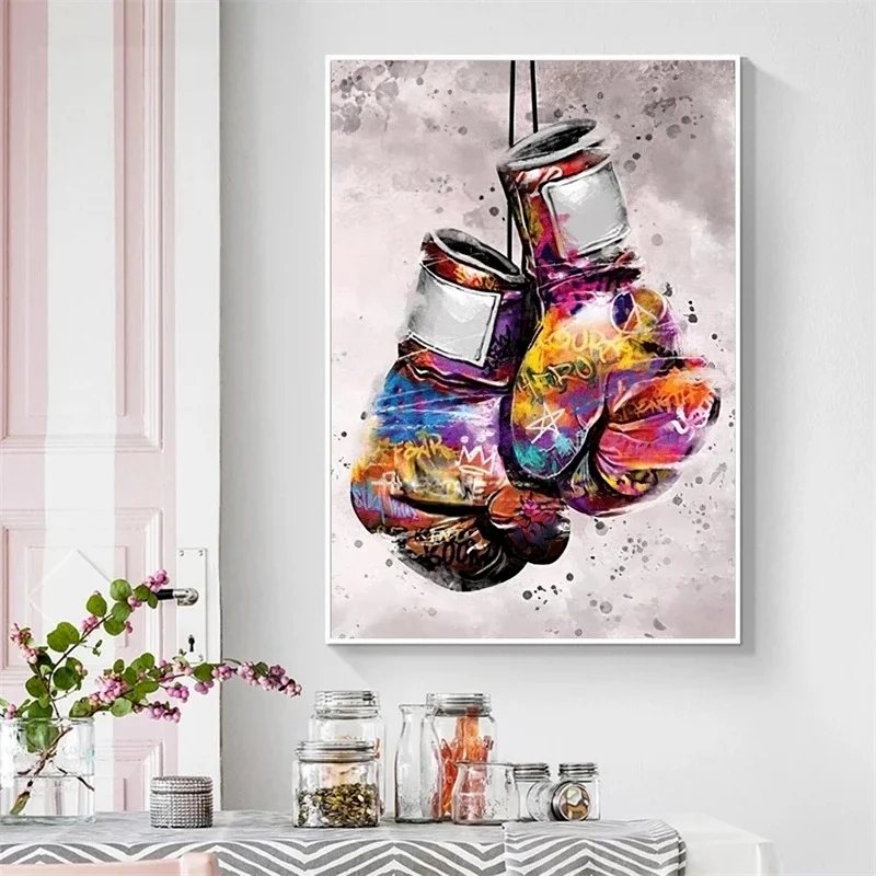 Boxing Gloves Graffiti Painting Printed on Canvas