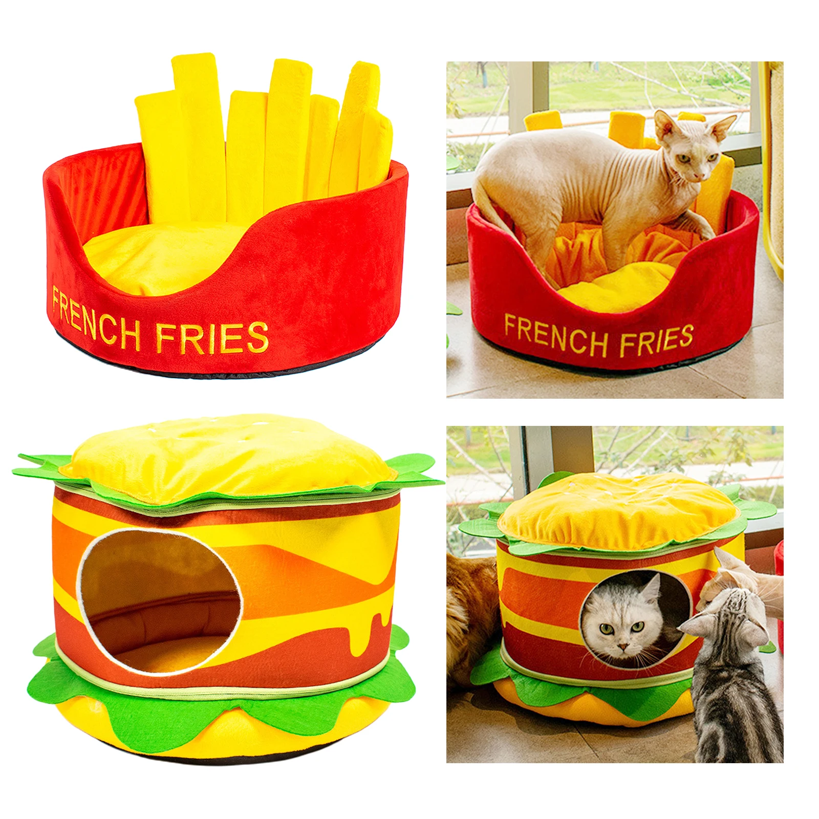 Novelty Burger Pet Bed for Cats Dogs Soft Nest Kennel Bed Cave House Sleeping Mat Pad Pets Winter Warm Cozy Beds