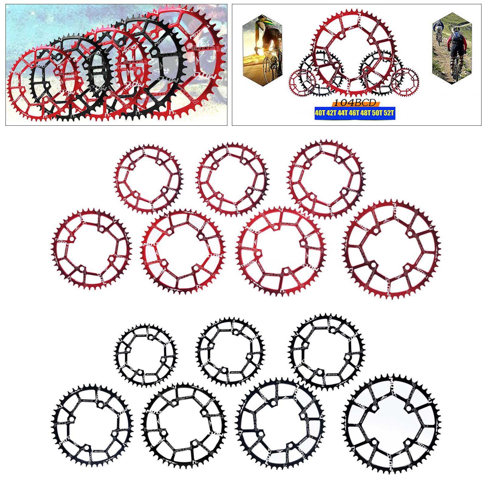 Ultralight Bike Chainring 40T~52T Single Speed Narrow Wide 104BCD Chainwheel Round Chain Wheel Component Parts