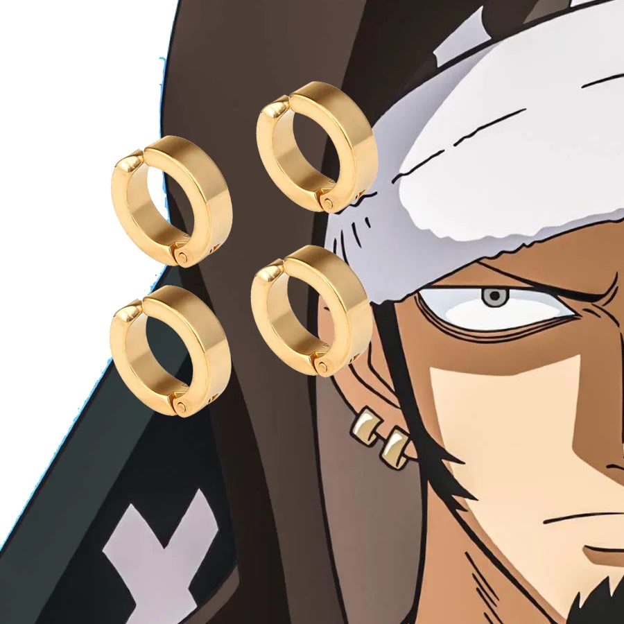 Anime One Piece Death Surgeon Trafalgar Law Cosplay Earrings Titanium Steel Golden Clip Earrings Jewelry Halloween Props Gift plus size halloween costumes
