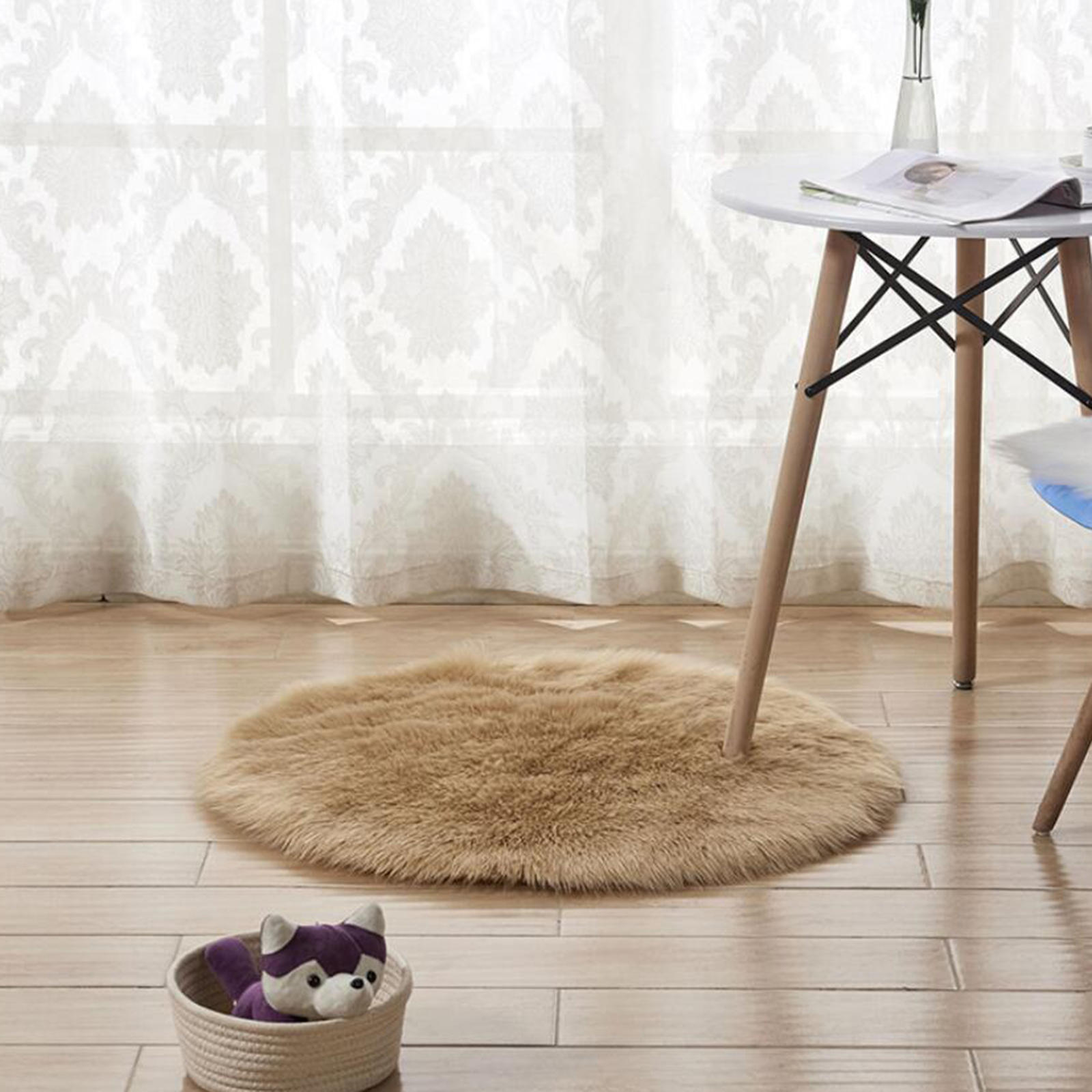 Area Rug, 12inch Diameter Round Shaggy Plush Decoration Carpet Mat for Kids Girls Room Princess Castle Floor Christmas Bedroom