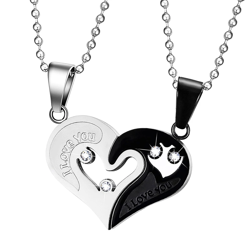 1 Pair His And Hers Matching Stainless Steel Half Heart Pendant