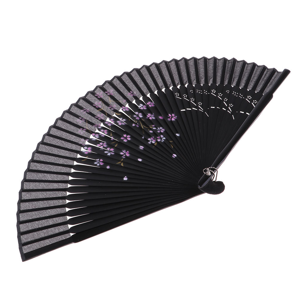 Antique Chinese Japanese Flower Silk Hand Held Fan Dance Party Costume Accessories Photo Prop