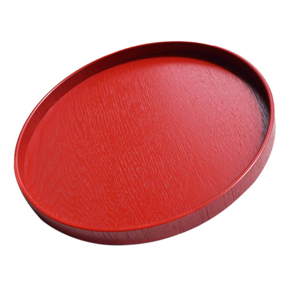 1pcs Round Tray Wood Wooden Bar Pub Waiter Serving Drinks Snacks Food Red