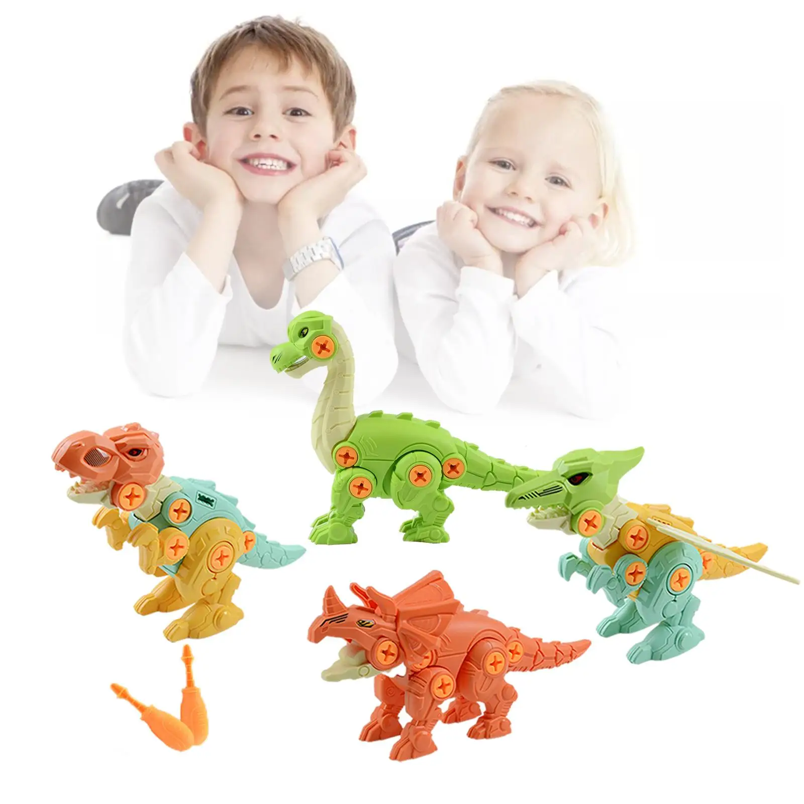 4 Pieces DIY Assembly Dinosaur Toys Set Construction Toy with Screwdriver Educational Toy Christmas Gifts for Kids Children Boys