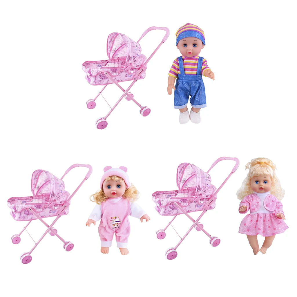 Baby Doll Stroller Toy Simulation Doll Gift Pretend Game With Music Age 3+