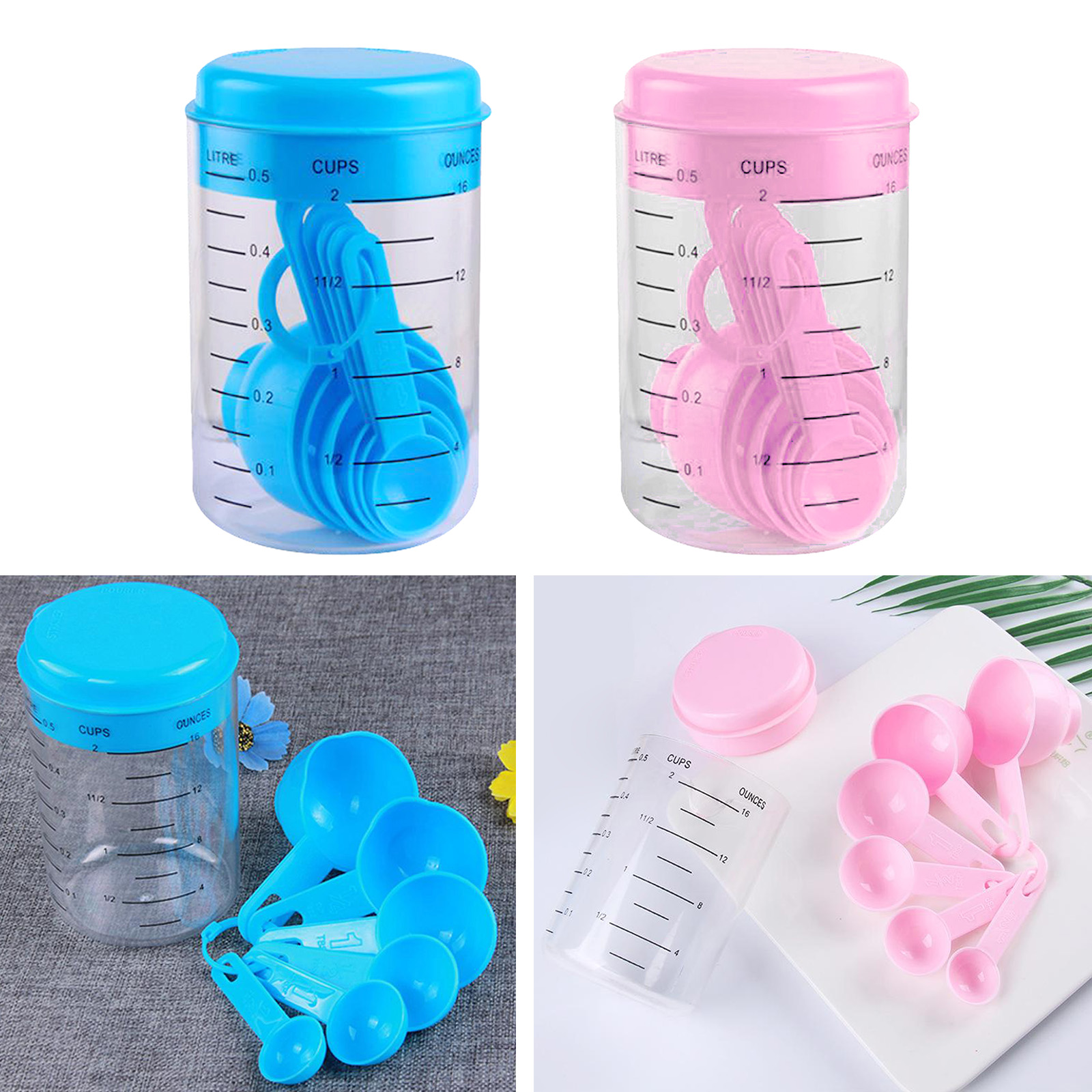 1Set Plastic Measuring Cup with 6 Spoons Set Kitchen Baking Accessory Safe to Use