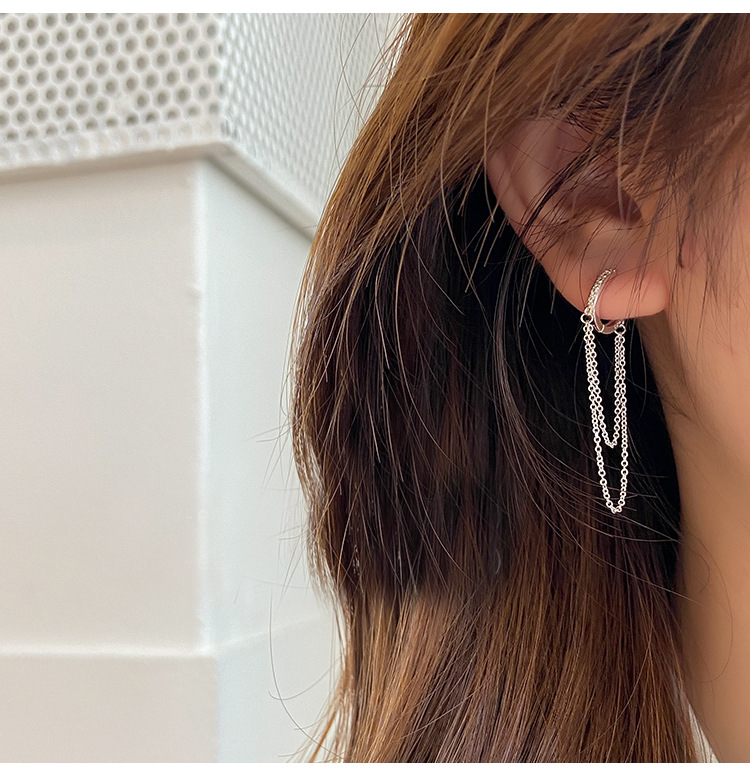 S925 Sterling Silber Ohr Schnalle Smple Mode Lange Quaste Kette Zirkon Ohrringe Für Frauen Übertrieben Mode Stil Schmuck – Detail 5