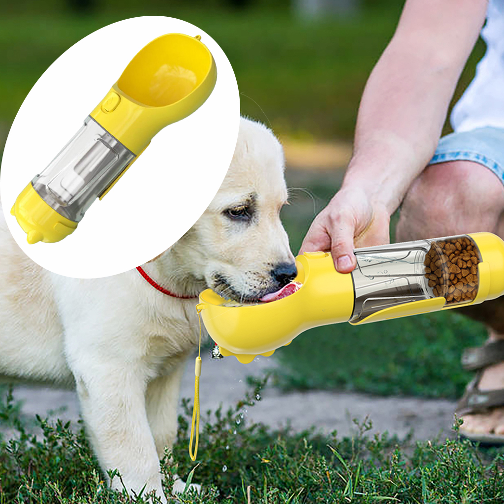 4 in 1 Dog Travel Water Bottle Dispenser Pet Bowl for Walking Outdoor, Multifunctional Water Food Feeder with Garbage Bag