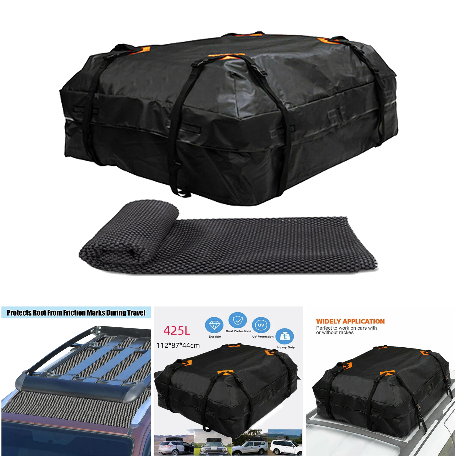 Waterproof 420D Oxford Cloth Cargo Luggage Storage Carrier Bag Mat for Car Van Foldable Black