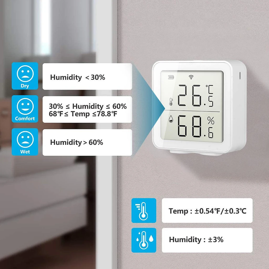 Smart Digital Temperature Humidity Sensor Wireless LCD Digital APP Control