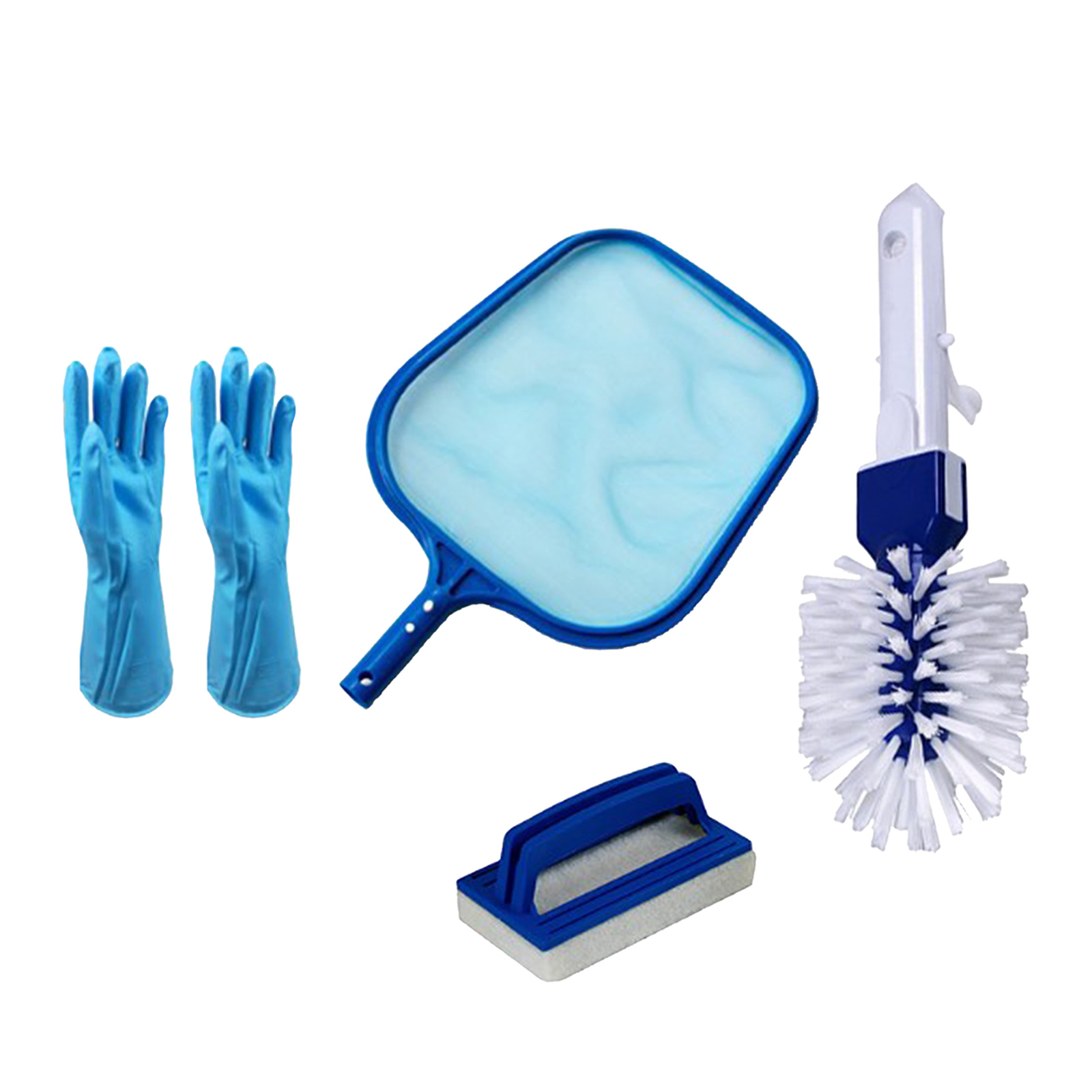 4 in 1 Swimming Pool Maintenance Cleaner Supplies Leaf Skimmer Net Kit Fits Standard Poles (Blue)