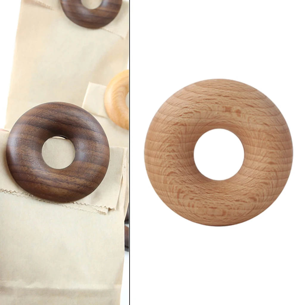 Solid Wood Donuts Sealing Clips Cute Snack Clips Chip Clips Moisture-proof Fresh-keeping Coffee Bags Clamp for Home Kitchen
