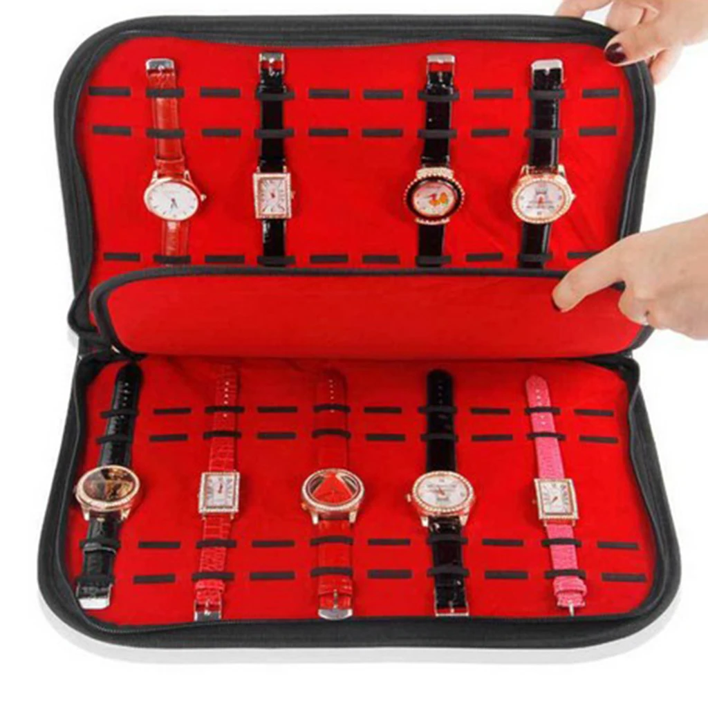 Prettyia 20 Compartment Zipper Watch Storage Case Display Box Jewelry Organizer