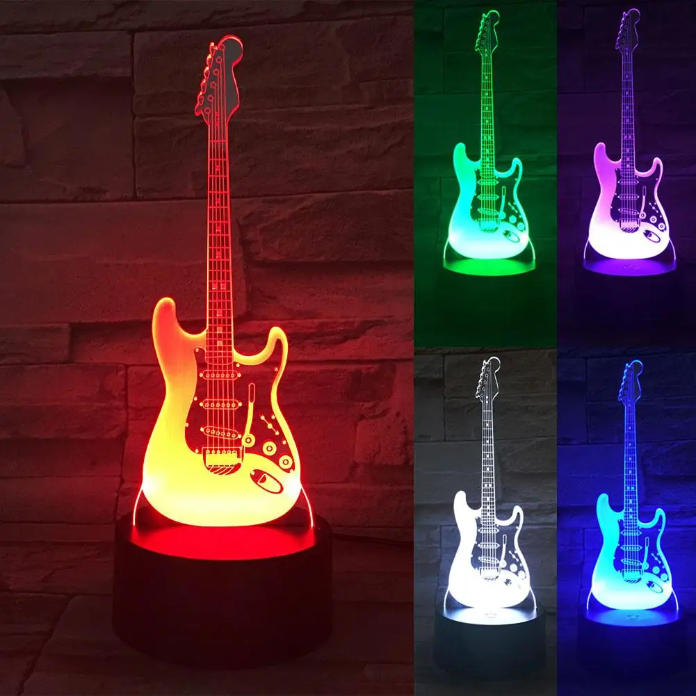 battery night light Guitar Shape 3D Acrylic Electric LED Night Light 7 Color Change Desk Table Lamp night lights for adults