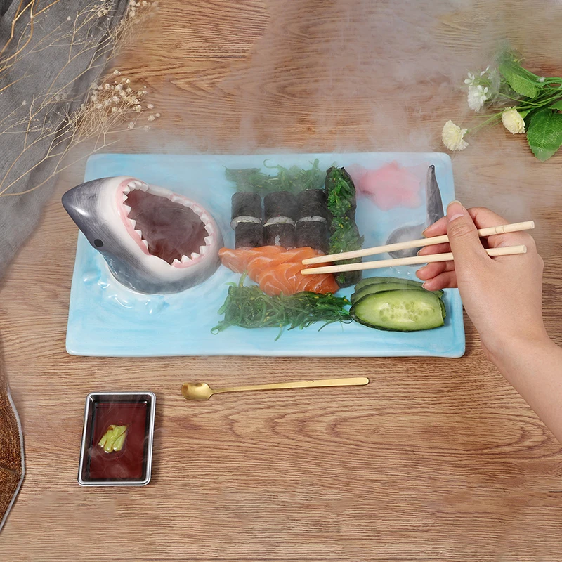 Керамическая тарелка для суши в форме акулы, прямоугольная тарелка для .