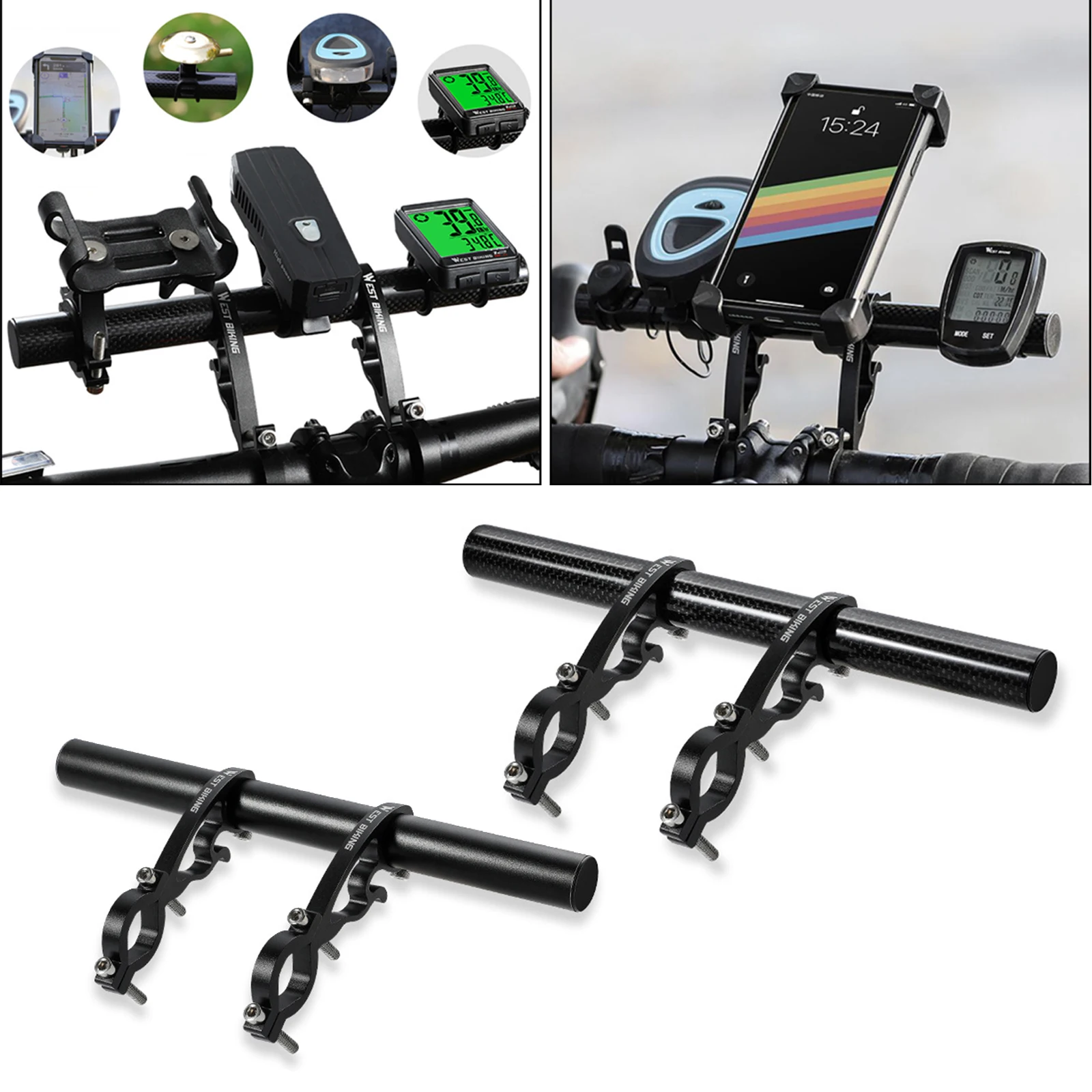 MTB Bike Handlebar Extender, Road Bicycle Handlebar Extension Bracket Holder for Lights Speedometer GPS Phone Mount Rack